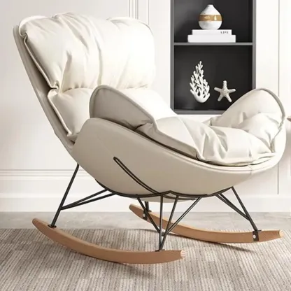 Faux Leather Wingback Rocking Chair with Removable Cushions Image - 4