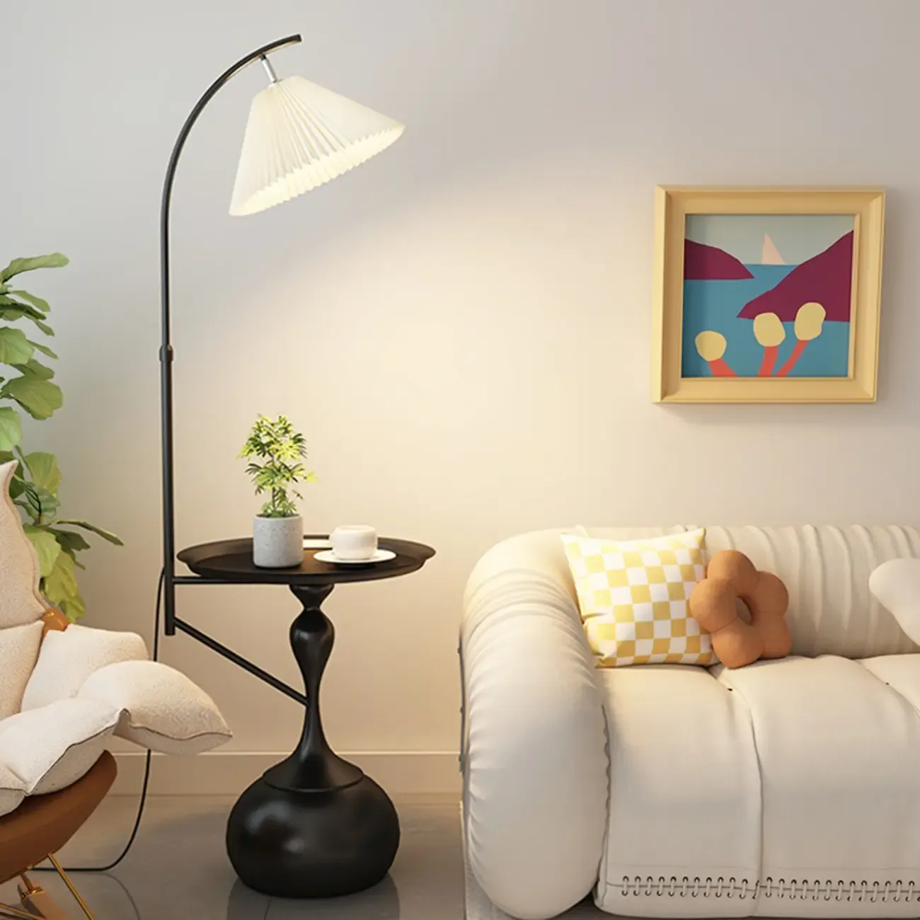 Black Adjustable Floor Lamp with Shelf for Reading Image - 2