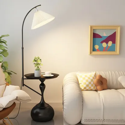 Black Adjustable Floor Lamp with Shelf for Reading Image - 2