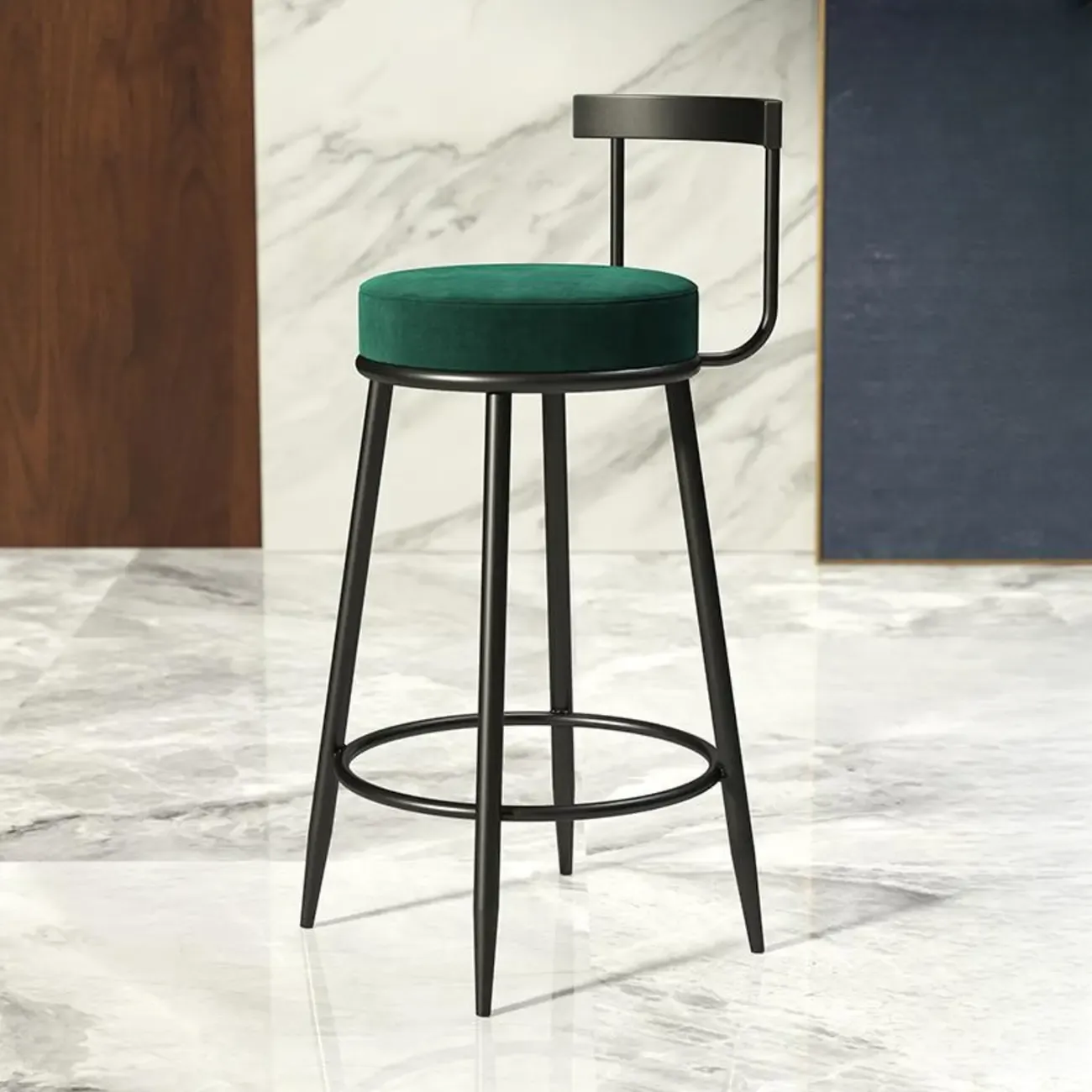 Glam Metal Upholstered Bar Stools with Open Low Back for Kitchen Image - 5