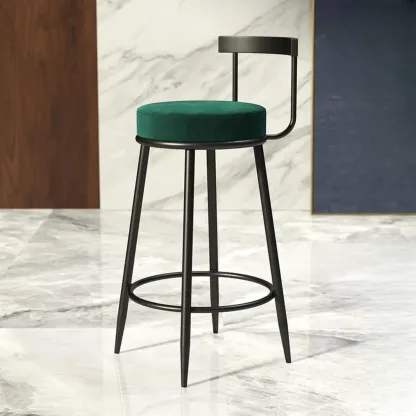 Glam Metal Upholstered Bar Stools with Open Low Back for Kitchen Image - 5