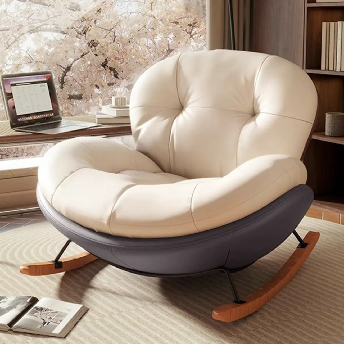 Ergonomic Rounded Upholstered Rocking Chair for Living Room Image - 5 | homeyfad
