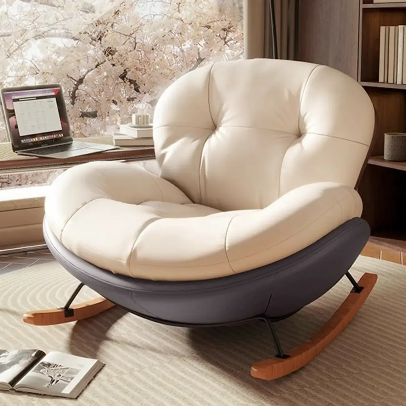 Ergonomic Rounded Upholstered Rocking Chair for Living Room Image - 5