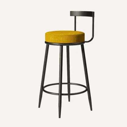 Glam Metal Upholstered Bar Stools with Open Low Back for Kitchen Image - 9