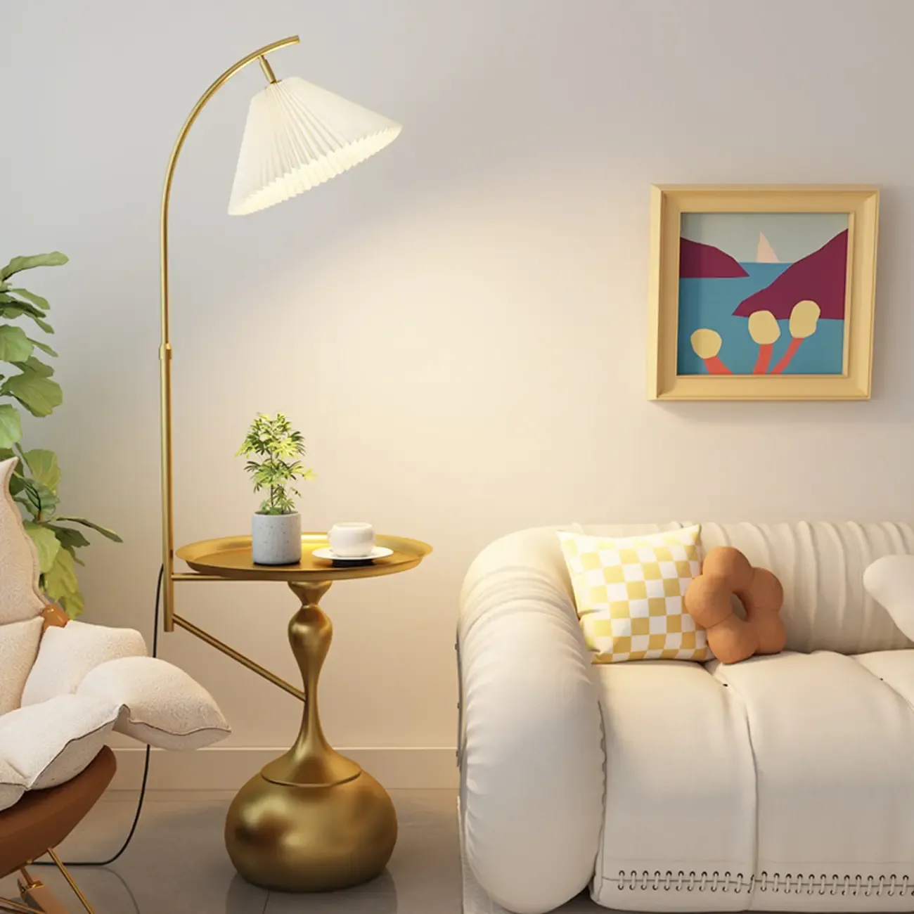 Black Adjustable Floor Lamp with Shelf for Reading Image - 3