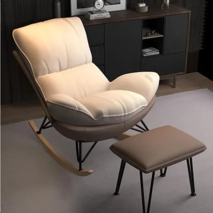 Faux Leather Wingback Rocking Chair with Removable Cushions Image - 5