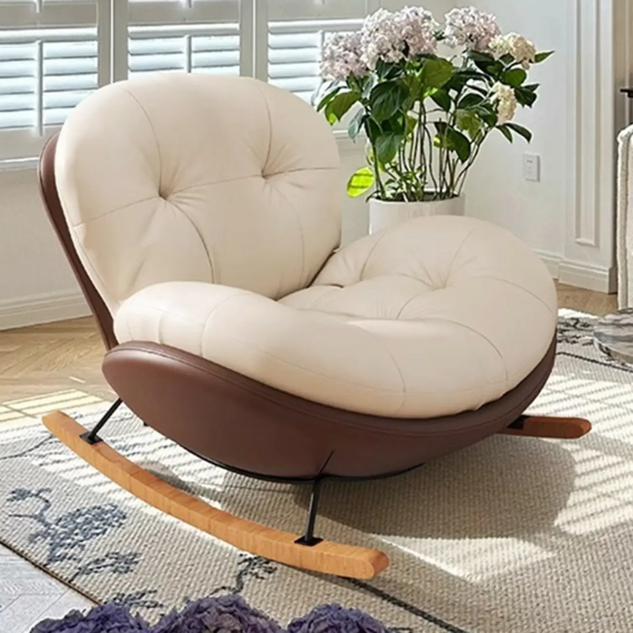 Ergonomic Rounded Upholstered Rocking Chair for Living Room Image - 6 | homeyfad