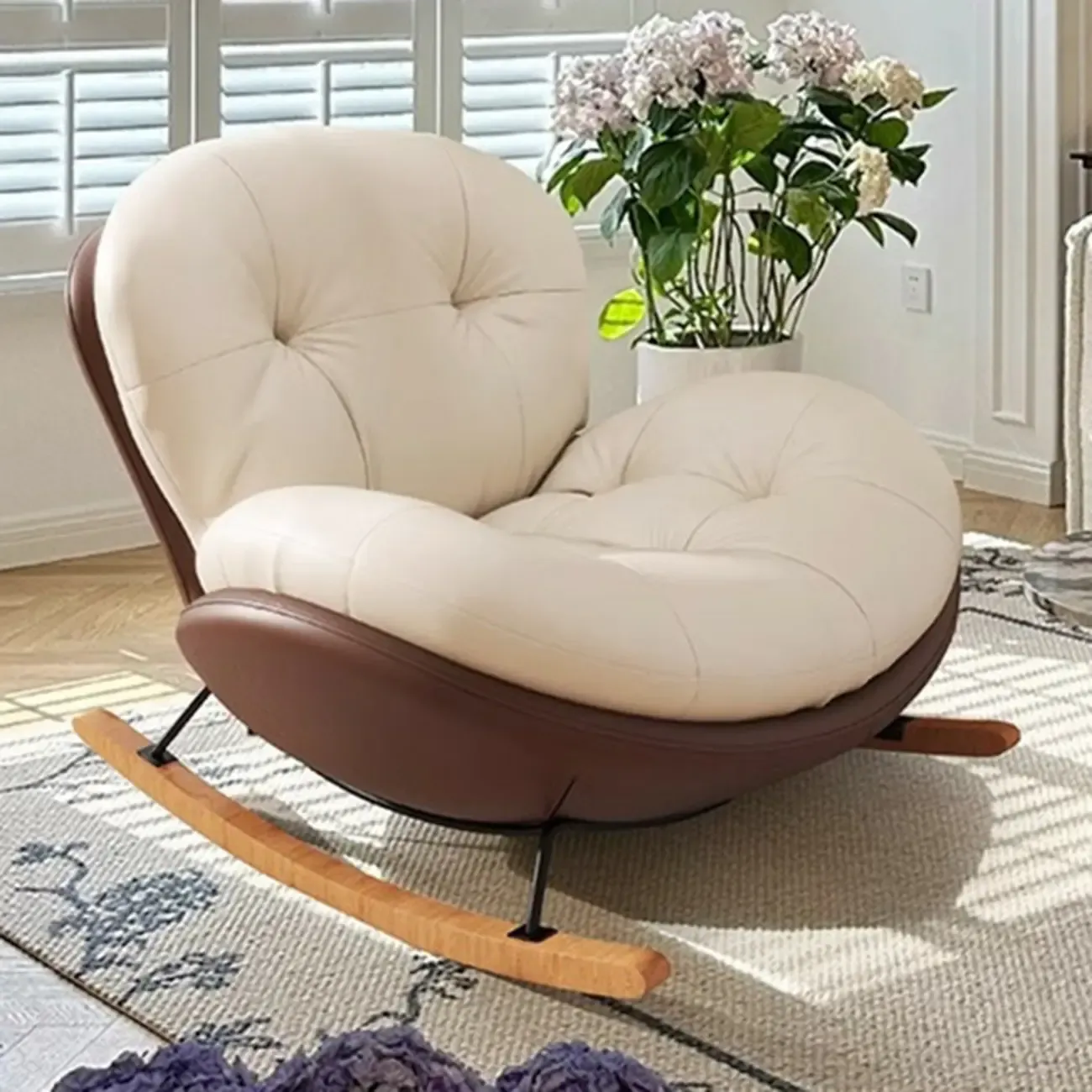 Ergonomic Rounded Upholstered Rocking Chair for Living Room Image - 6