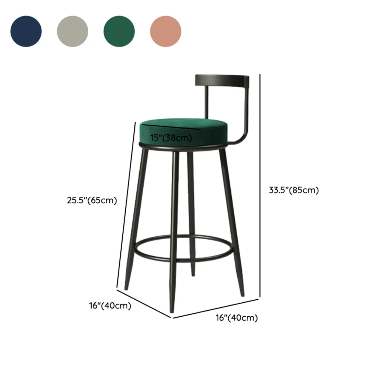 Glam Metal Upholstered Bar Stools with Open Low Back for Kitchen #size | homeyfad