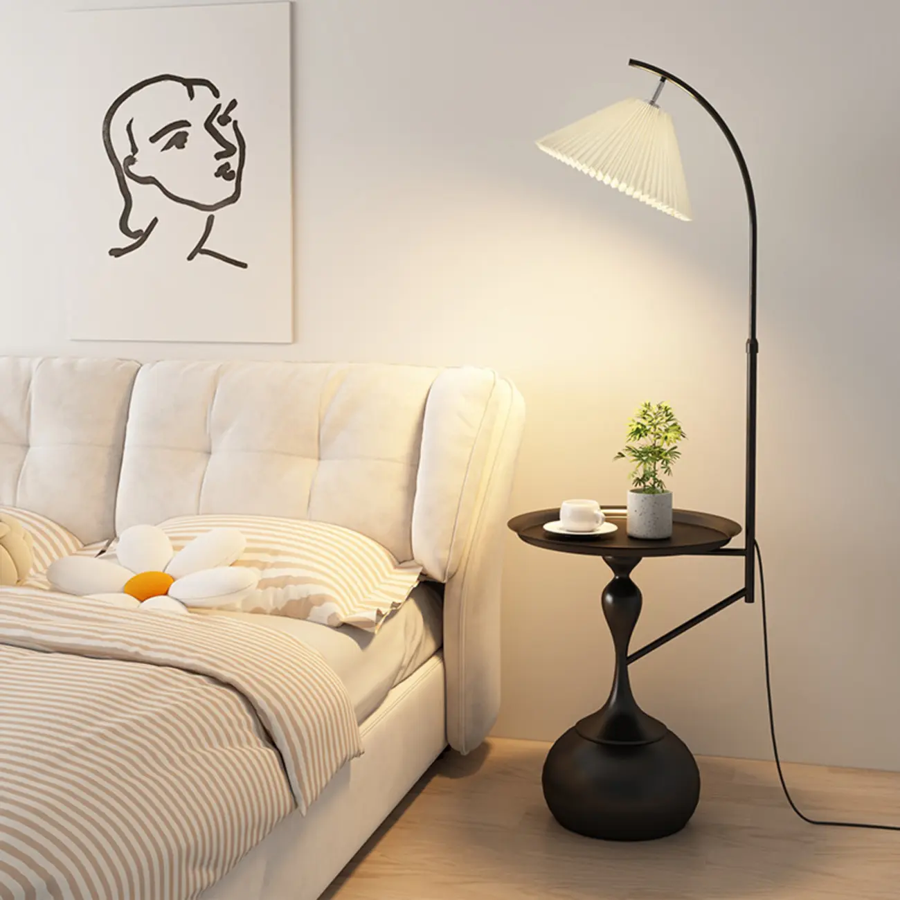 Black Adjustable Floor Lamp with Shelf for Reading Image - 4 | homeyfad