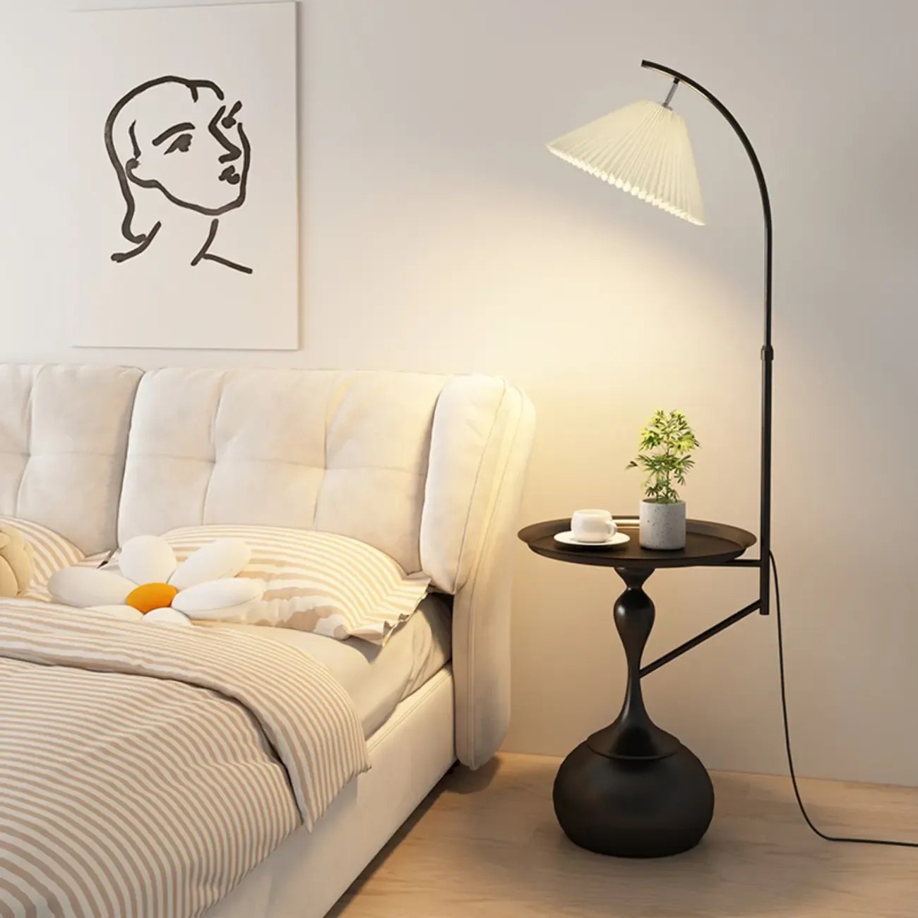 Black Adjustable Floor Lamp with Shelf for Reading Image - 4