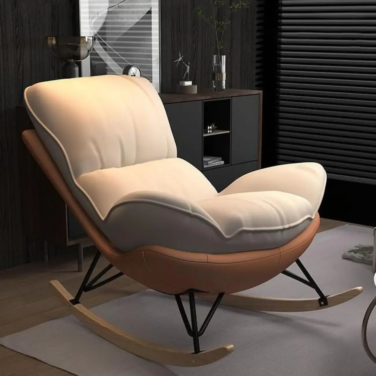 Faux Leather Wingback Rocking Chair with Removable Cushions Image - 6