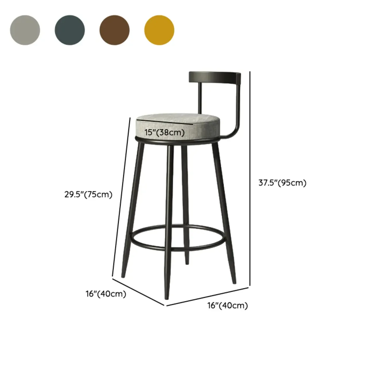 Glam Metal Upholstered Bar Stools with Open Low Back for Kitchen Image - 20