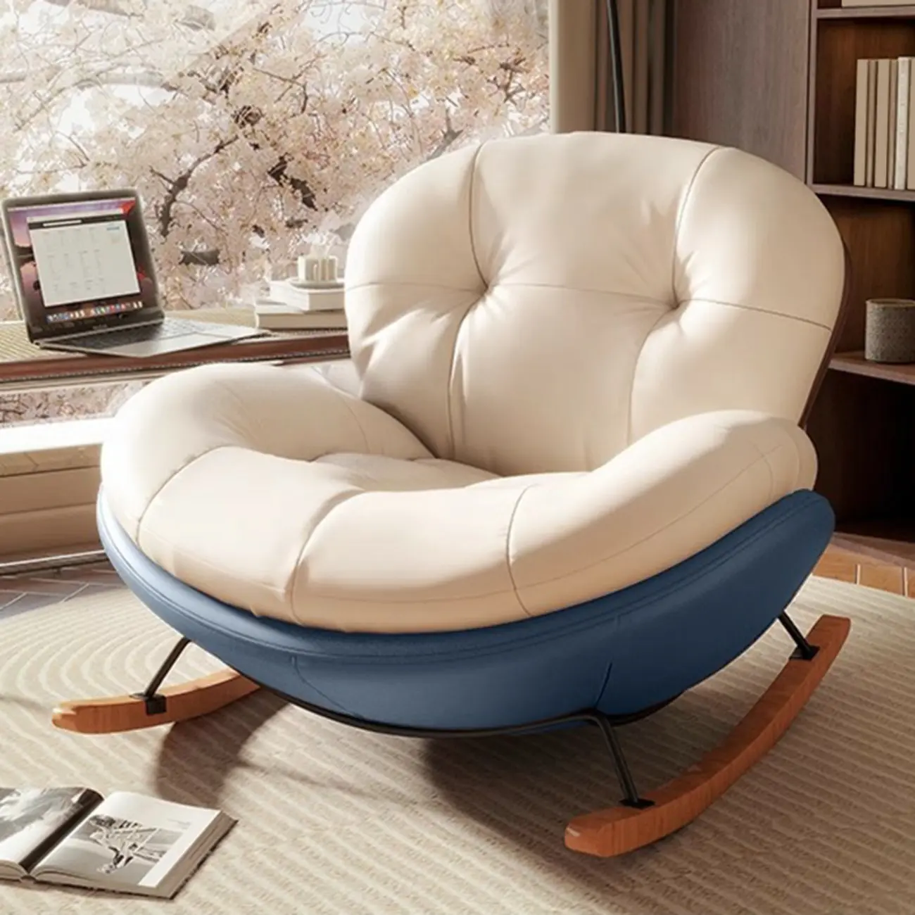 Ergonomic Rounded Upholstered Rocking Chair for Living Room Image - 7 | homeyfad