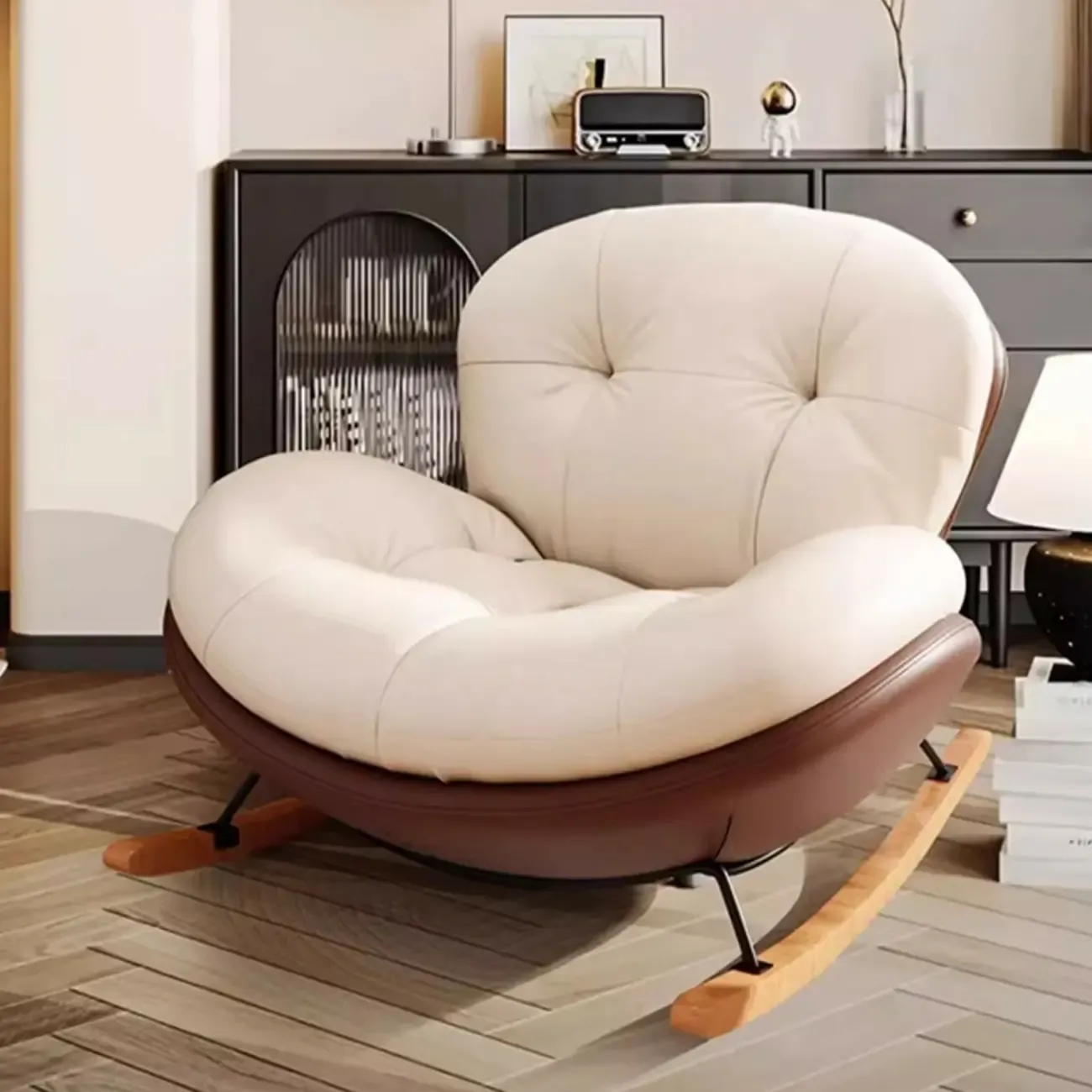 Ergonomic Rounded Upholstered Rocking Chair for Living Room Image - 8
