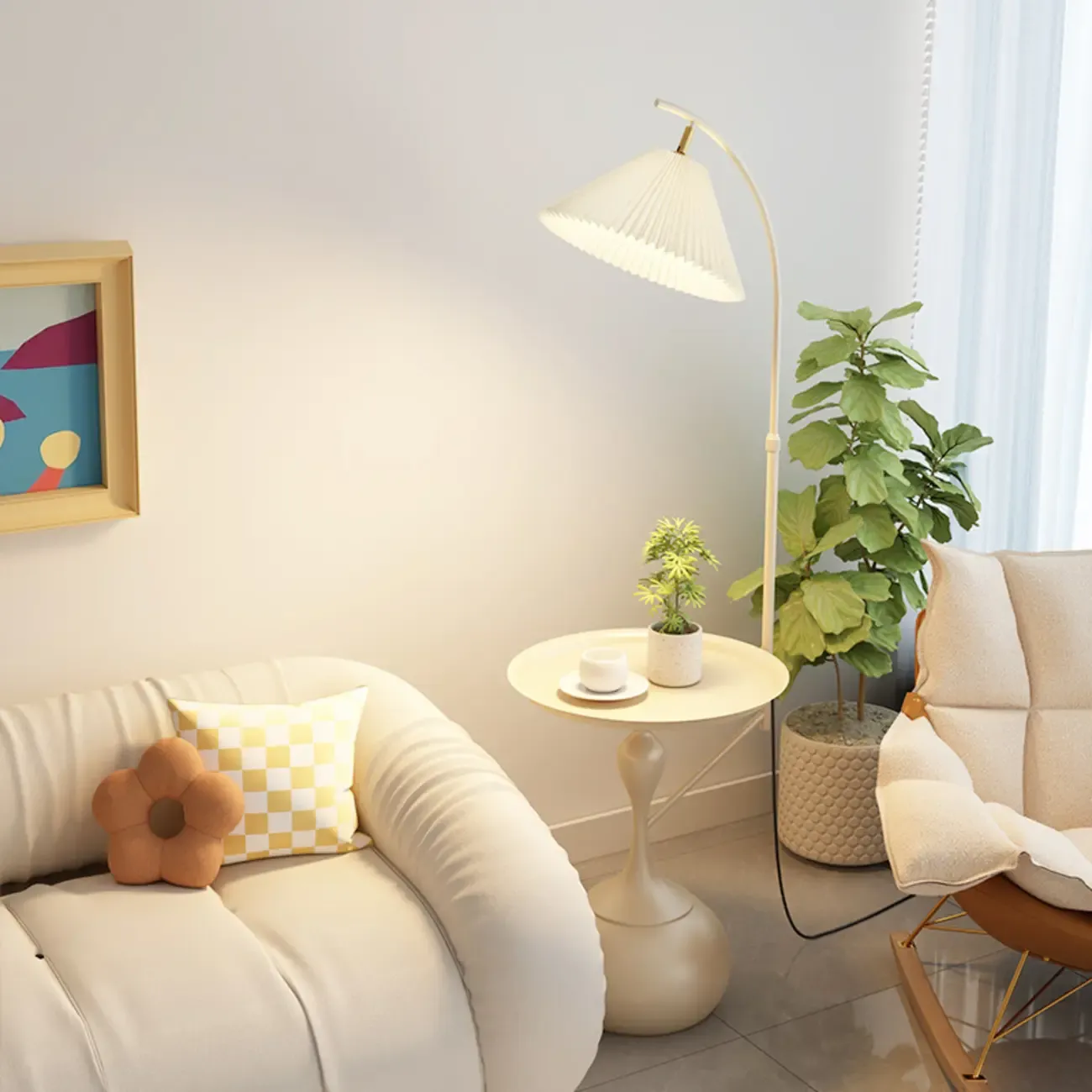 Black Adjustable Floor Lamp with Shelf for Reading Image - 7