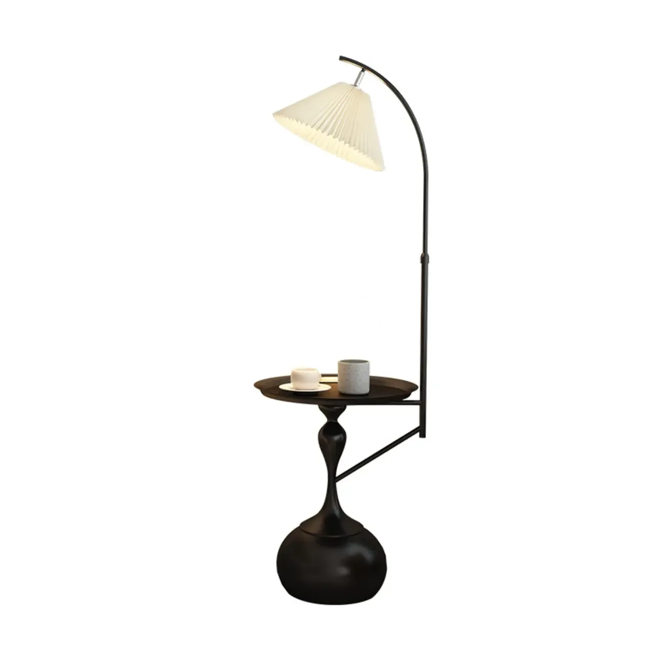 Black Adjustable Floor Lamp with Shelf for Reading Image - 8