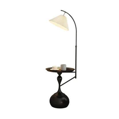 Black Adjustable Floor Lamp with Shelf for Reading Image - 8