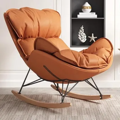 Faux Leather Wingback Rocking Chair with Removable Cushions Image - 11