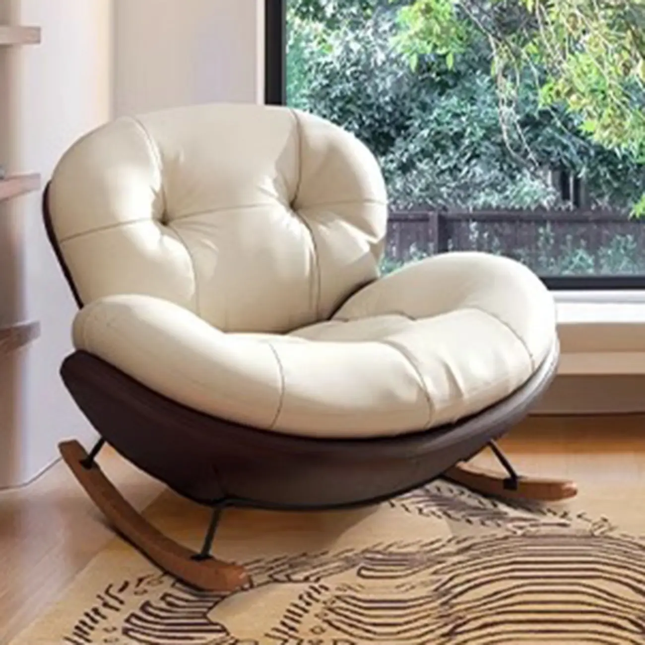 Ergonomic Rounded Upholstered Rocking Chair for Living Room Image - 13 | homeyfad