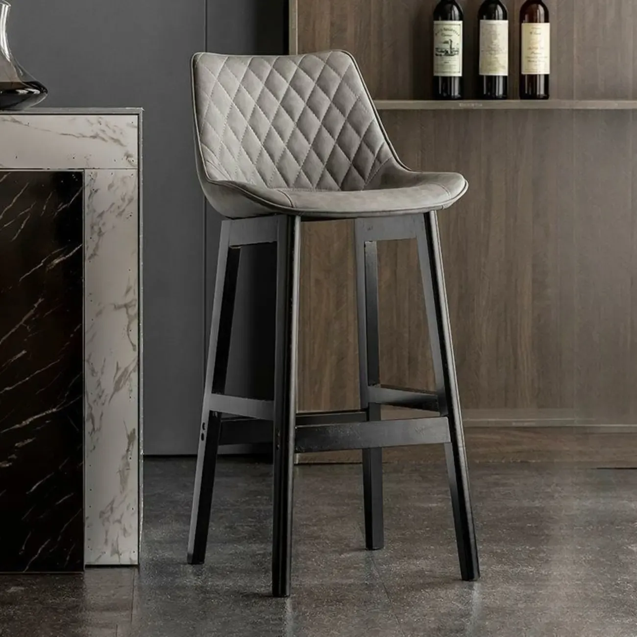 Retro Wooden Upholstered Bucket Bar Stools with Backrest Image - 5