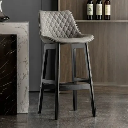 Retro Wooden Upholstered Bucket Bar Stools with Backrest Image - 5