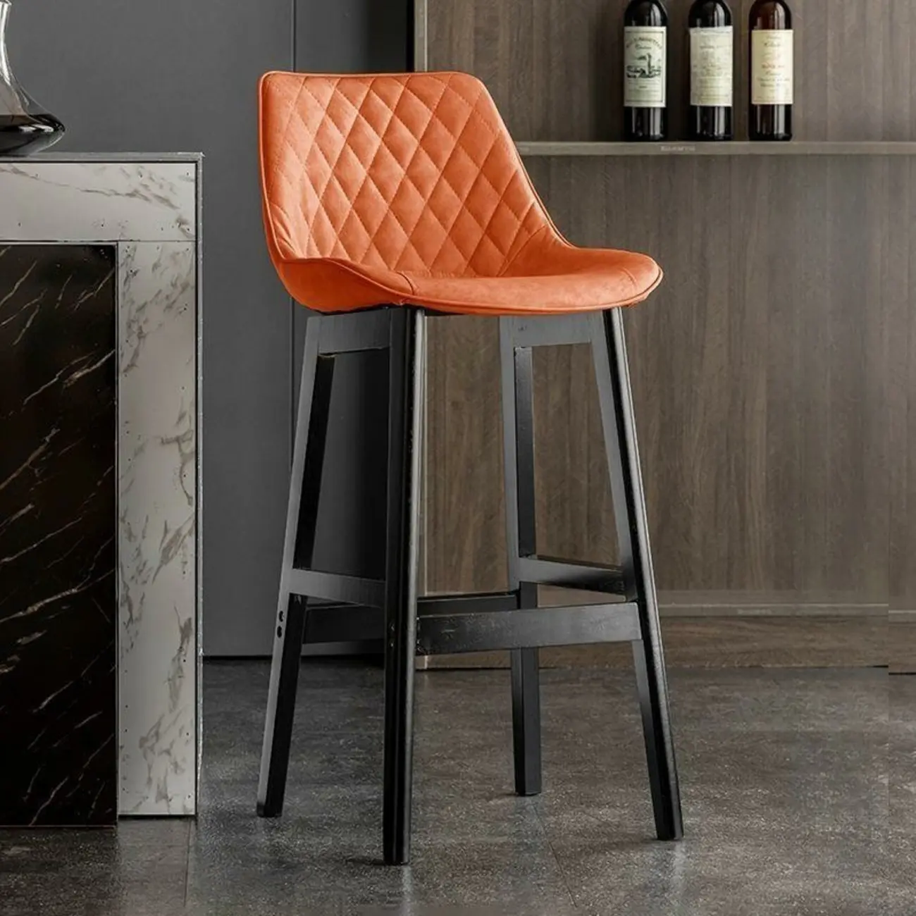 Retro Wooden Upholstered Bucket Bar Stools with Backrest Image - 13 | homeyfad