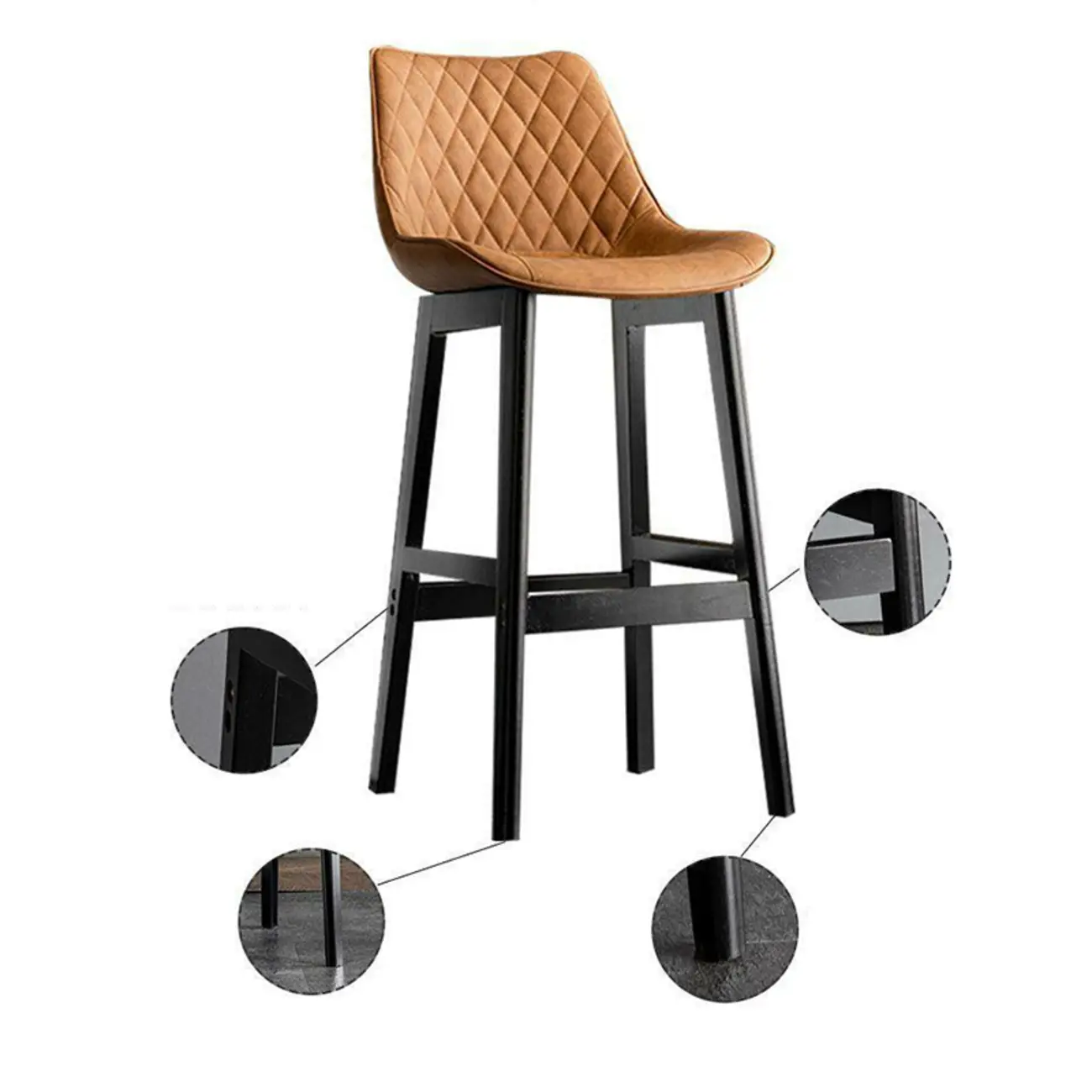 Retro Wooden Upholstered Bucket Bar Stools with Backrest Image - 7 | homeyfad