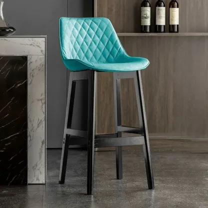 Retro Wooden Upholstered Bucket Bar Stools with Backrest Image - 15