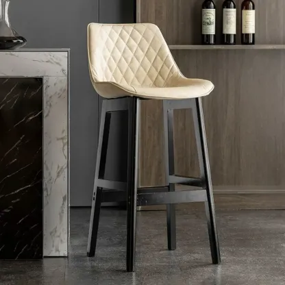 Retro Wooden Upholstered Bucket Bar Stools with Backrest Image - 16