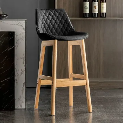 Retro Wooden Upholstered Bucket Bar Stools with Backrest Image - 17