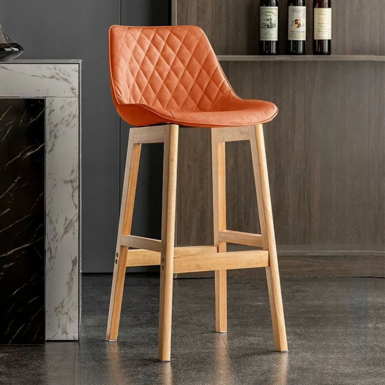 Retro Wooden Upholstered Bucket Bar Stools with Backrest Image - 19 | homeyfad