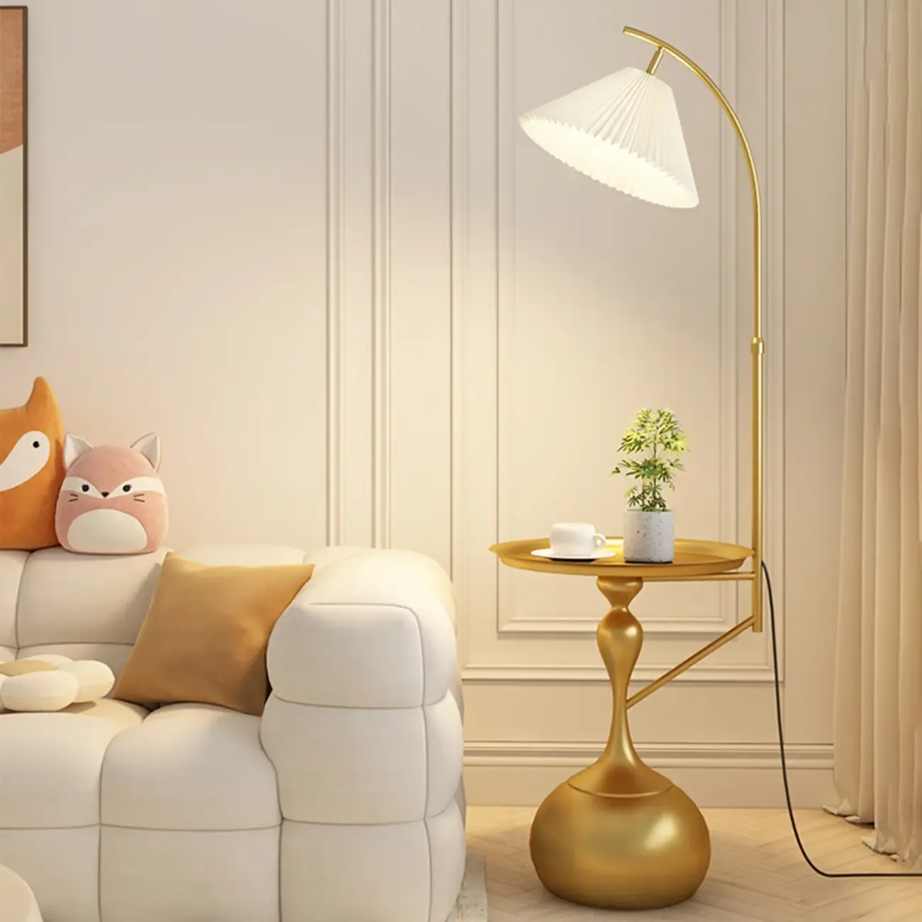 Black Adjustable Floor Lamp with Shelf for Reading Image - 13