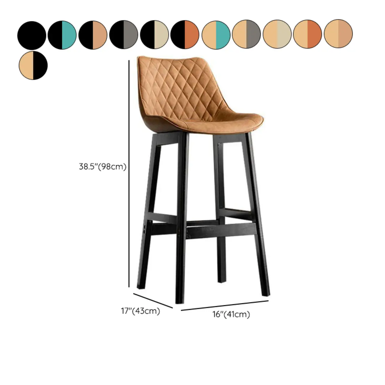 Retro Wooden Upholstered Bucket Bar Stools with Backrest #size | homeyfad