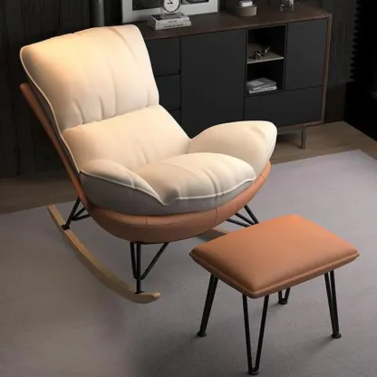 Faux Leather Wingback Rocking Chair with Removable Cushions Image - 14