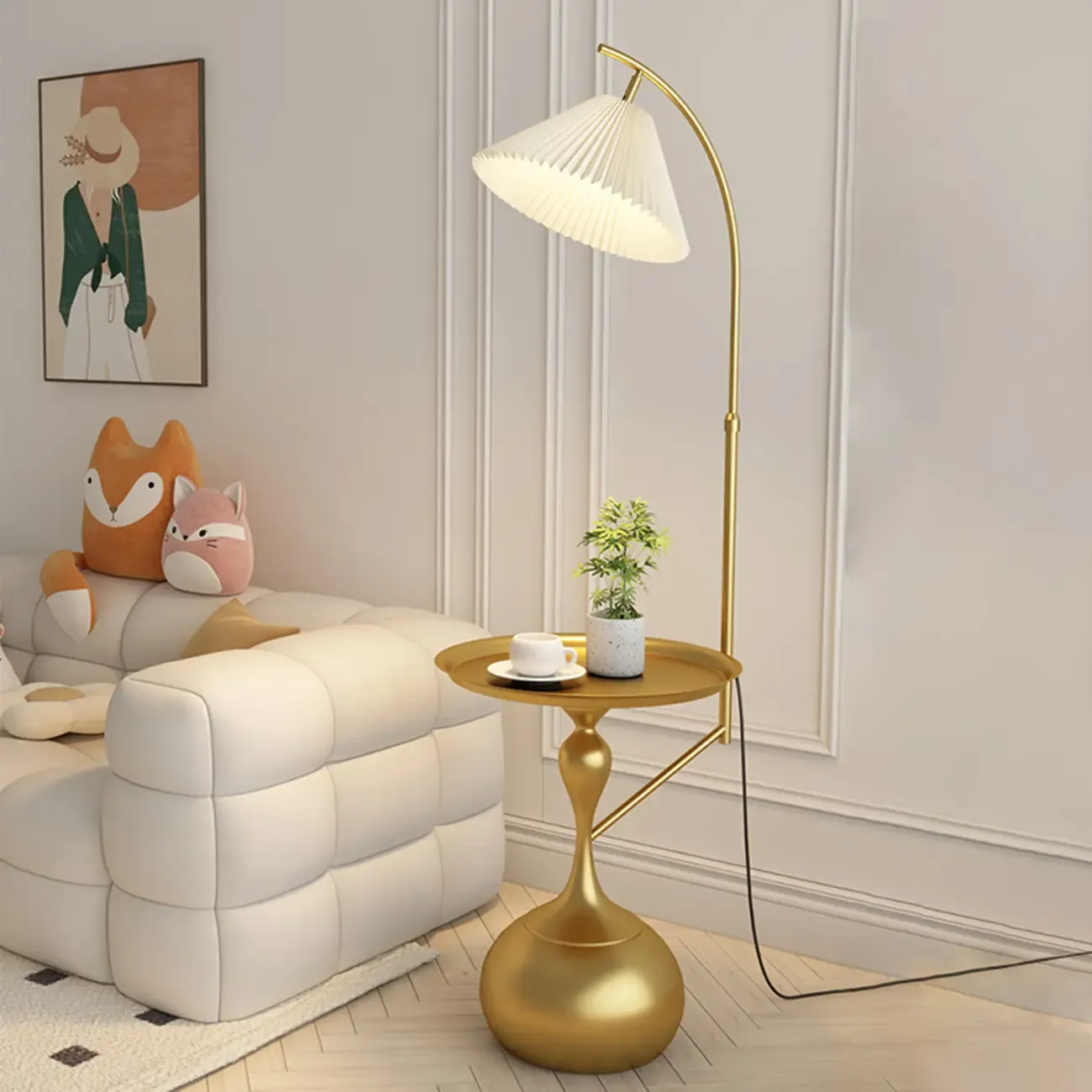 Black Adjustable Floor Lamp with Shelf for Reading Image - 14