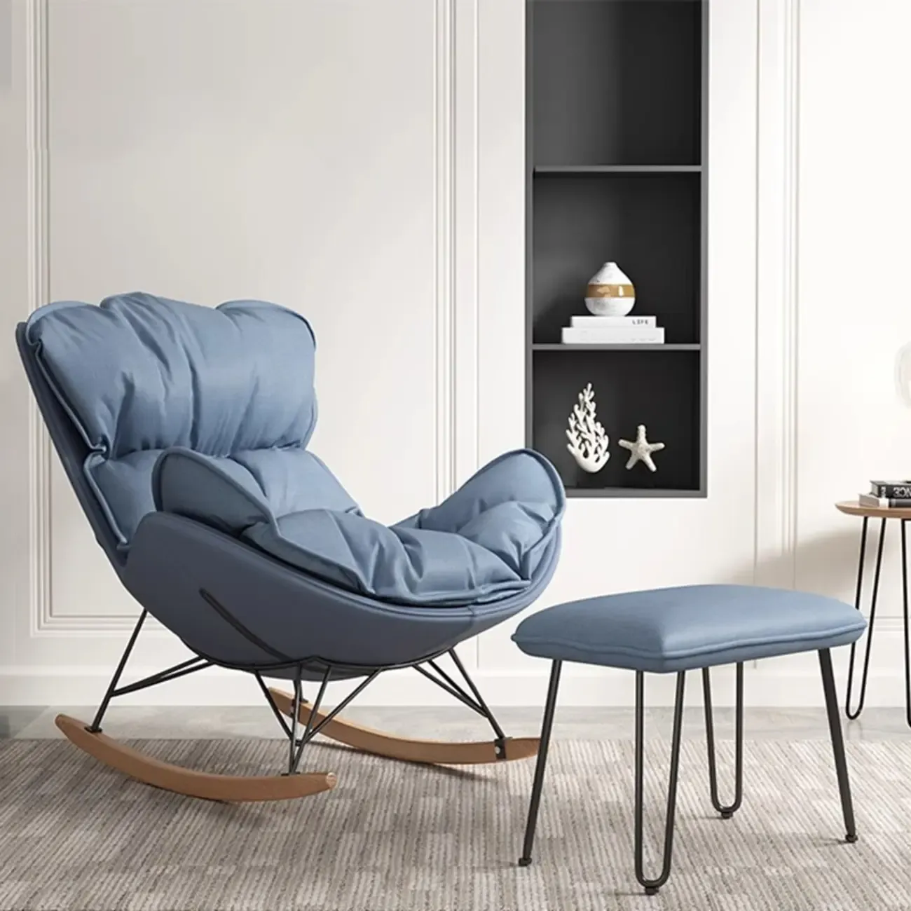 Faux Leather Wingback Rocking Chair with Removable Cushions Image - 15