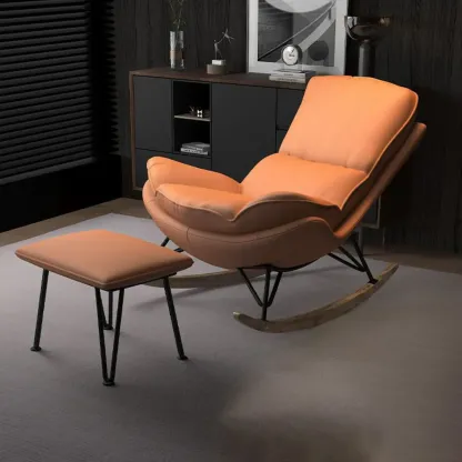 Faux Leather Wingback Rocking Chair with Removable Cushions Image - 16