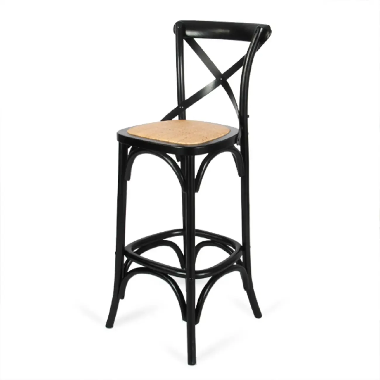 Rustic Wooden X Back Bar Stool with Footrest for Home Decor Image - 2