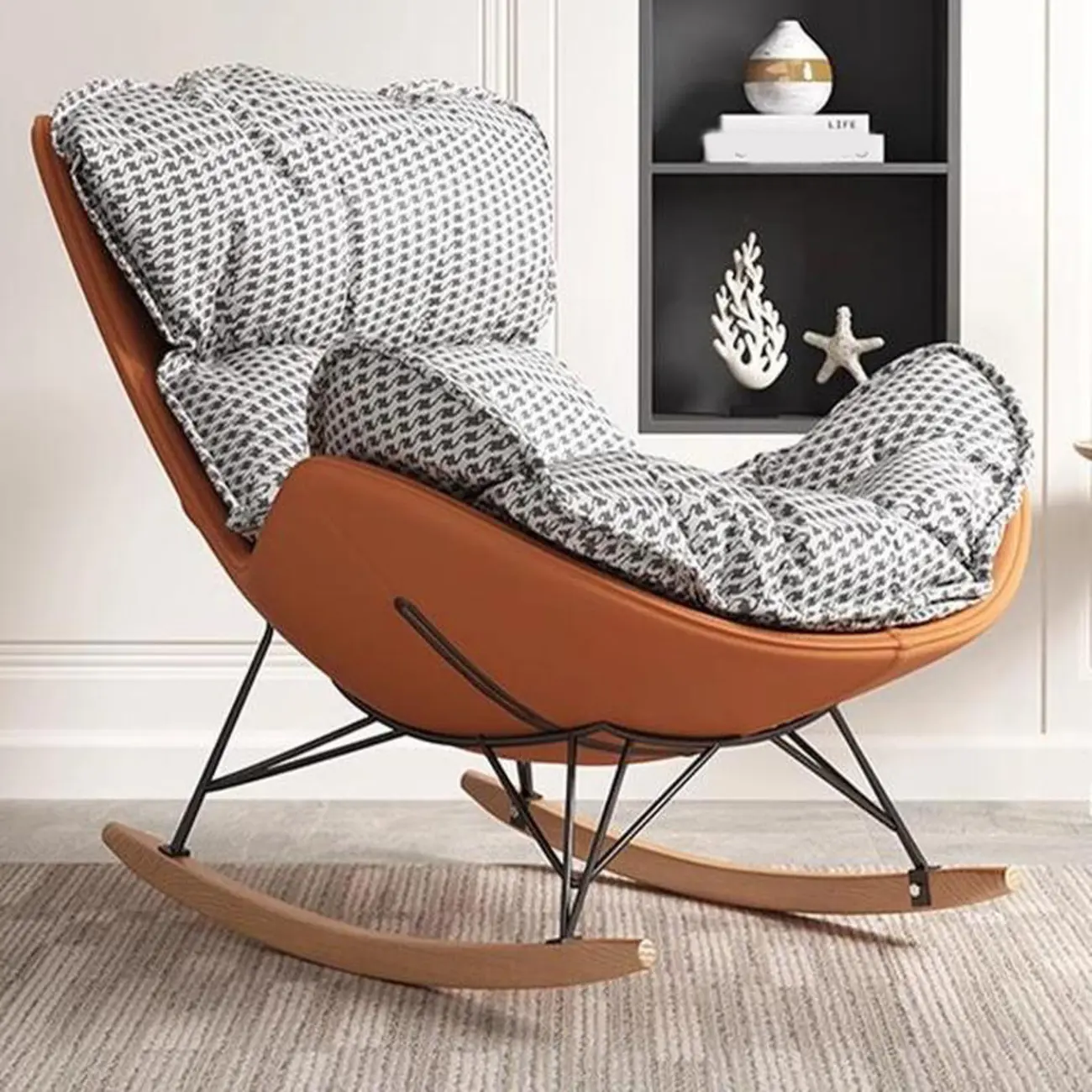 Faux Leather Wingback Rocking Chair with Removable Cushions Image - 17 | homeyfad