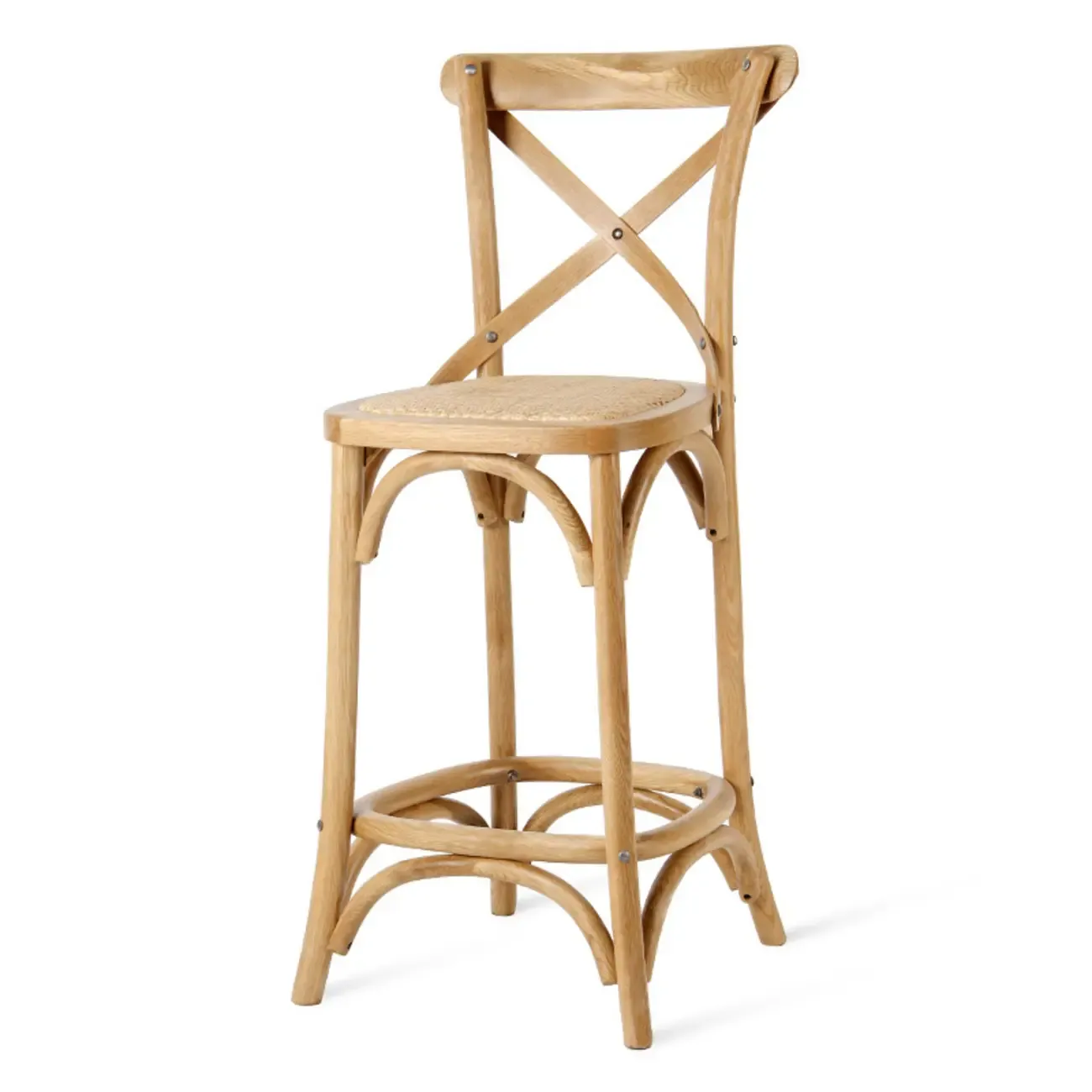 Rustic Wooden X Back Bar Stool with Footrest for Home Decor Image - 4