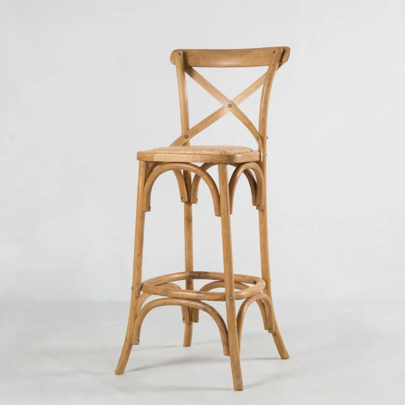 Rustic Wooden X Back Bar Stool with Footrest for Home Decor Image - 7 | homeyfad