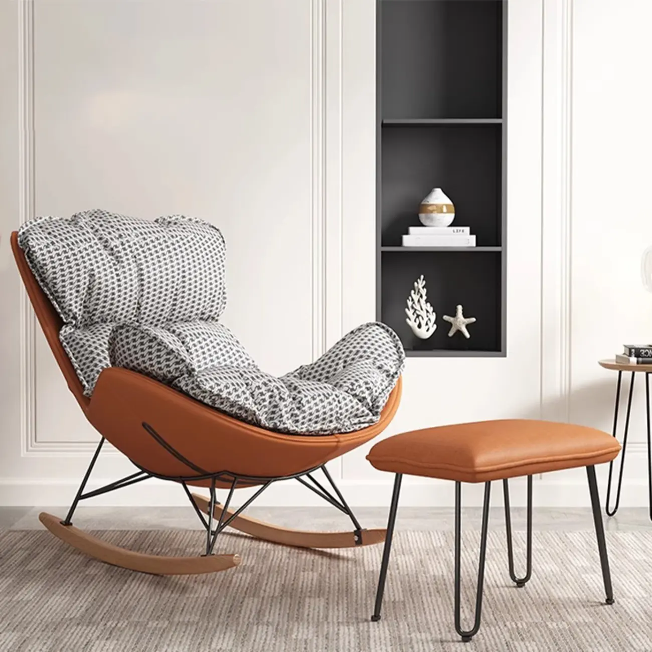 Faux Leather Wingback Rocking Chair with Removable Cushions Image - 18 | homeyfad