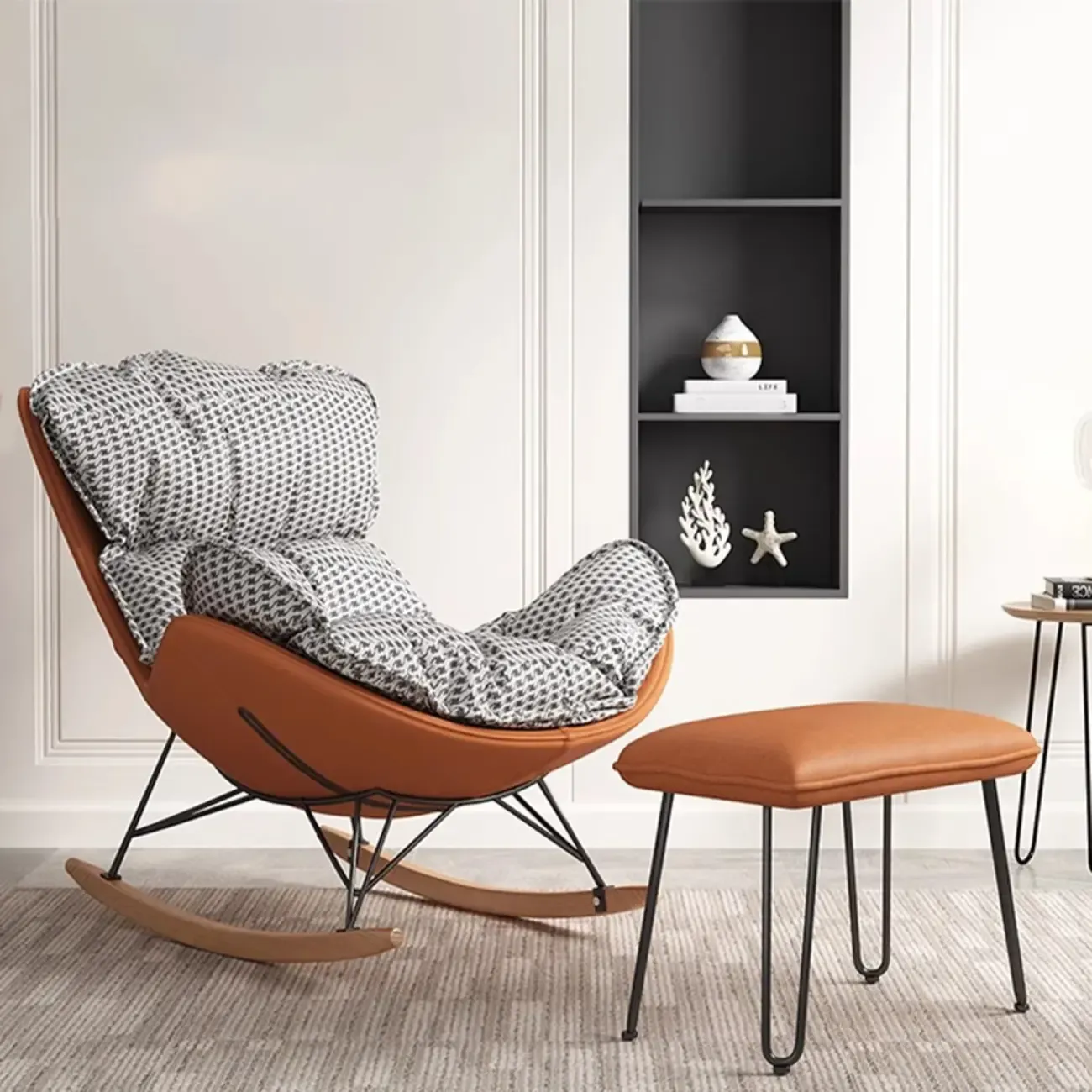 Faux Leather Wingback Rocking Chair with Removable Cushions Image - 18