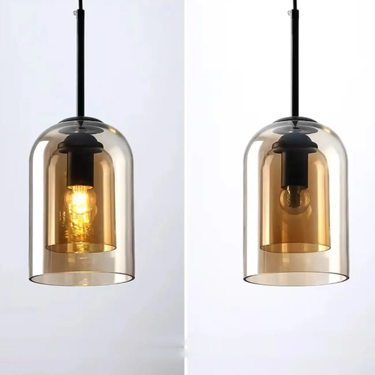 Modern Double Glass Bell-Shaped Pendant Lamp for Living Room Image - 5 | homeyfad