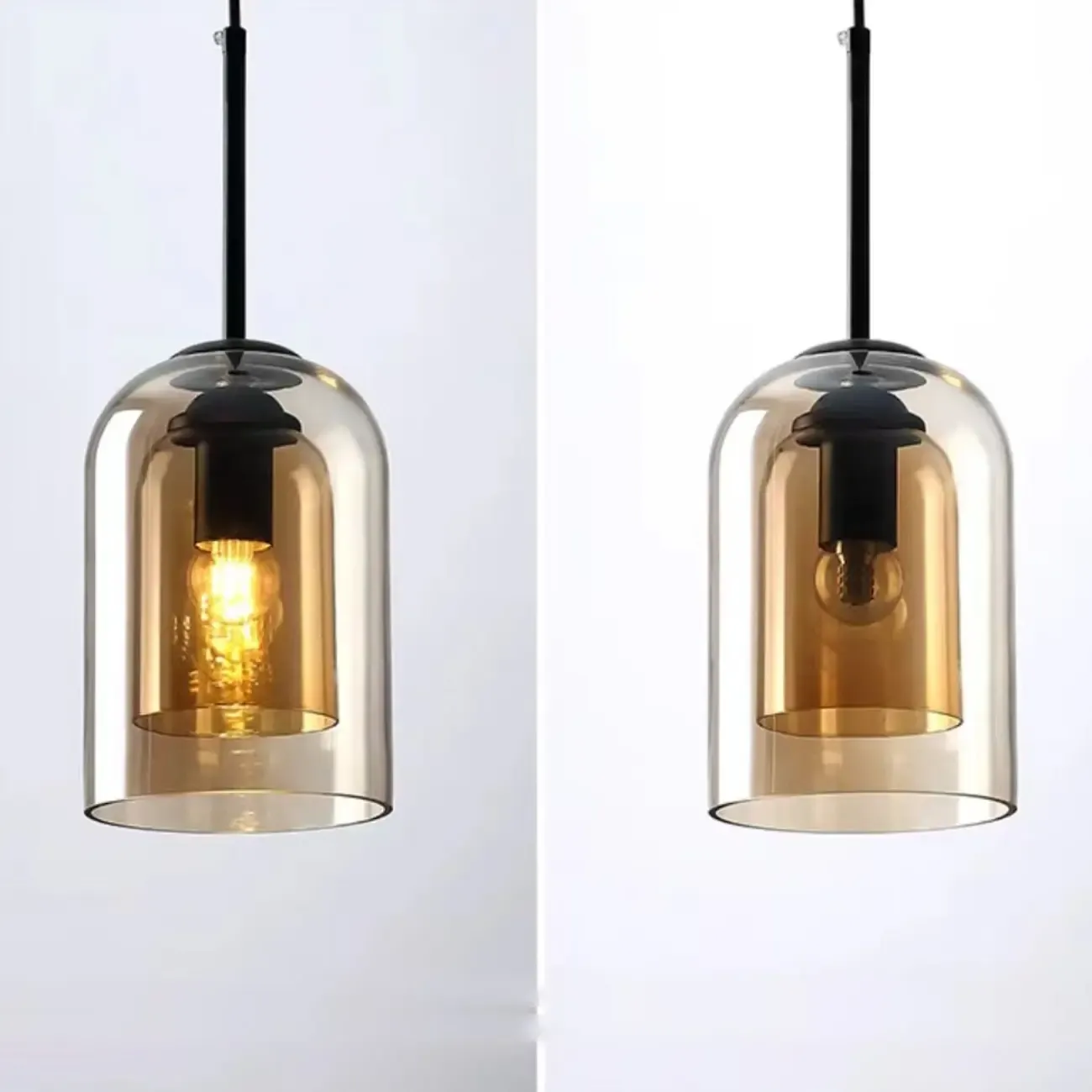 Modern Double Glass Bell-Shaped Pendant Lamp for Living Room Image - 5