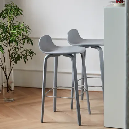 Minimalist Wooden Bar Stools with Footrest for Kitchen Image - 2