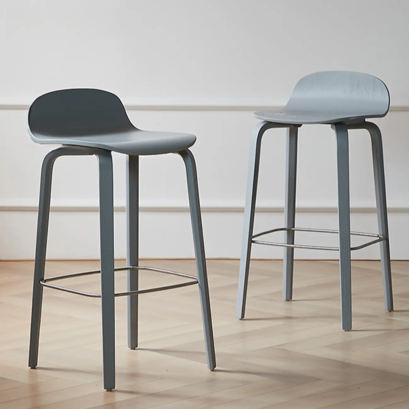 Minimalist Wooden Bar Stools with Footrest for Kitchen Image - 3 | homeyfad