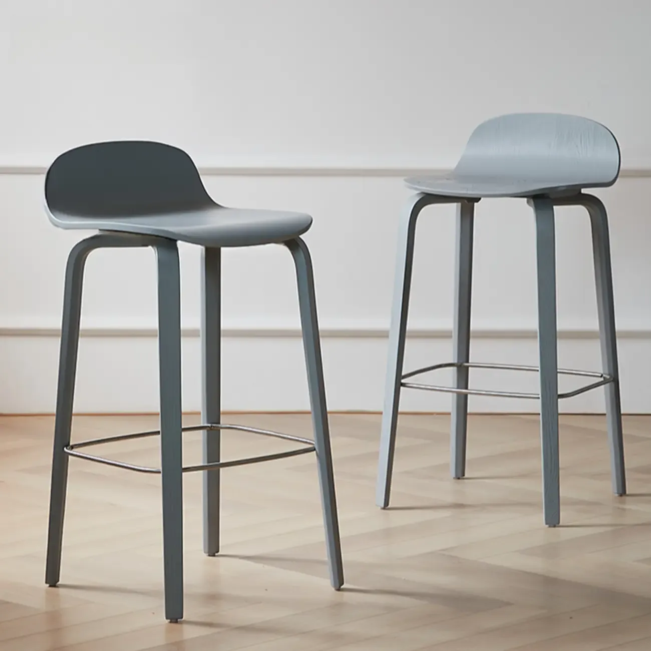 Minimalist Wooden Bar Stools with Footrest for Kitchen Image - 3