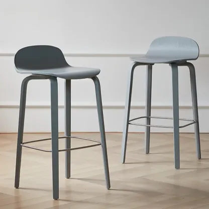 Minimalist Wooden Bar Stools with Footrest for Kitchen Image - 3